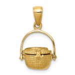 14k 3-D Nantucket Basket with Moveable Lid and Handle Pendant - Image 4