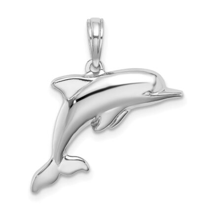 14K White Gold 3-D Puffed Dolphin Pendant