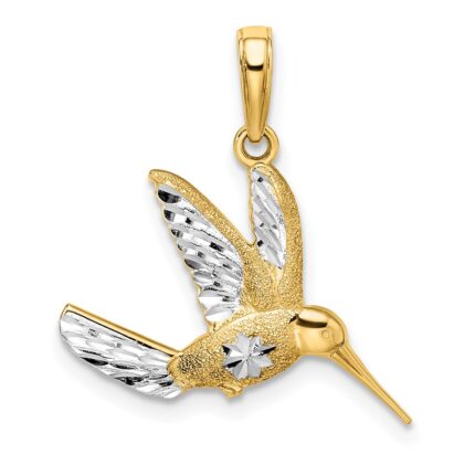 14k and White Rhodium Diamond-cut Hummingbird Pendant