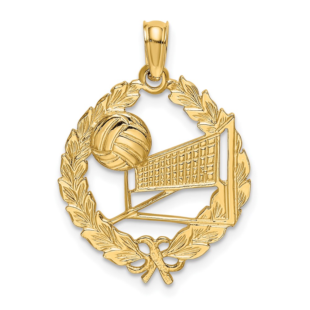 C3561.jpg 14k Volleyball Story in Leaf Circle Charm - Image 1