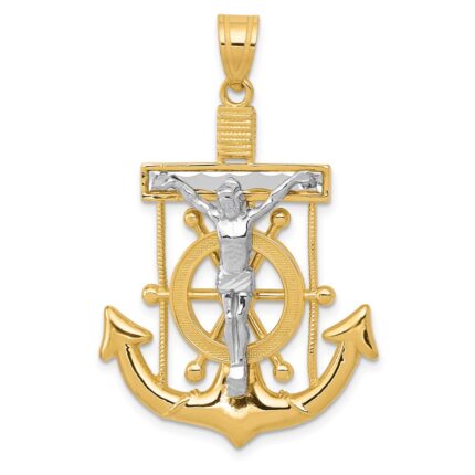 14k Two-tone Diamond-cut Mariners Crucifix Pendant