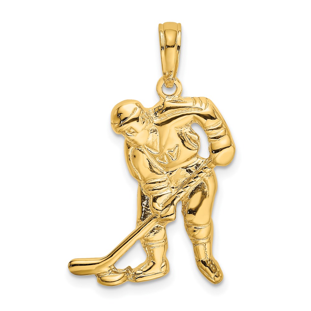 C3754.jpg 14k Hockey Player with Stick and Puck Charm - Image 1