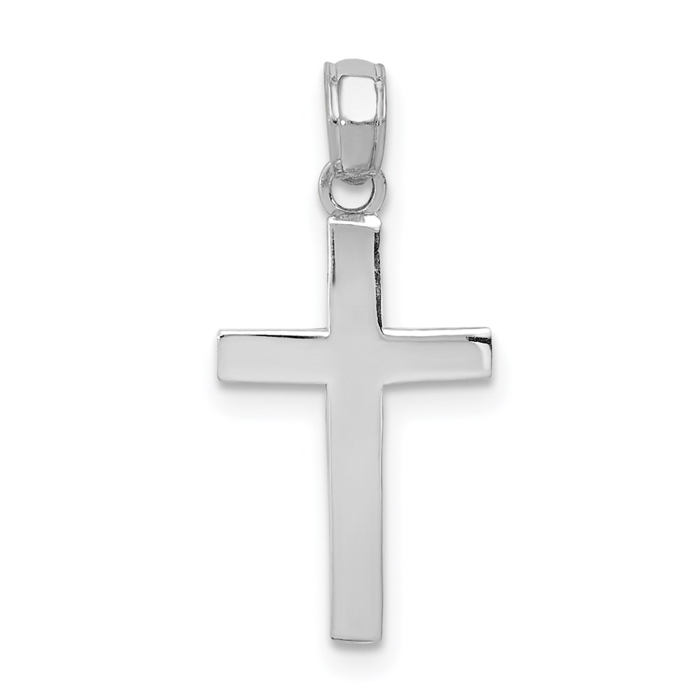 C3785W.jpg 14k White Gold Beveled Cross Charm - Image 1
