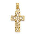 14K Cut-out Flower In Diamond-cut Cross Charm