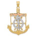 14k Tri-color Diamond-cut and Textured Mariners Crucifix Pendant