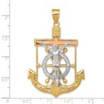 14k Tri-color Diamond-cut and Textured Mariners Crucifix Pendant - Image 3
