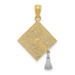14k with White Rhodium 3-D Graduation Cap with Moveable Tassel Pendant
