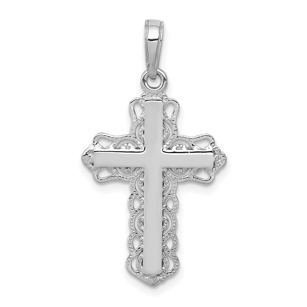 C4184W.jpg 14K White Gold Lacey Trim Cross Pendant - Image 1