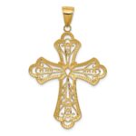 14K and White Rhodium Large Diamond-cut Filigree Cut-out Cross Pendant - Image 4