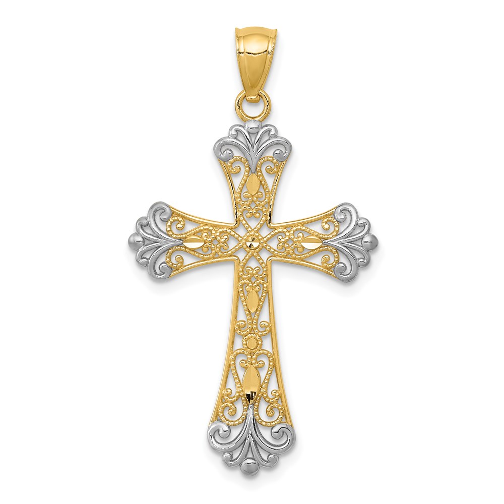 C4299.jpg 14k and White Rhodium Diamond-cut Cross Pendant - Image 1