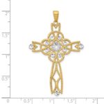 14K and White Rhodium Diamond-cut Beaded Trim Cross Pendant - Image 4