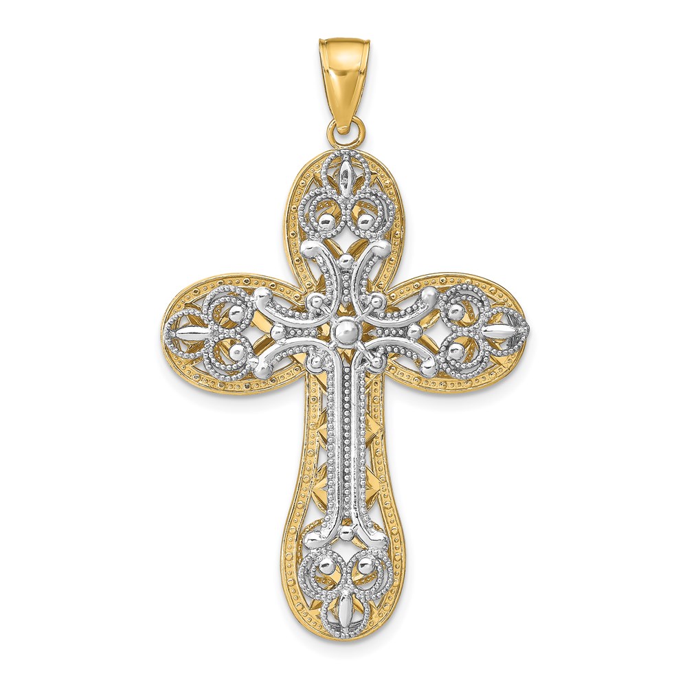 C4325.jpg 14K Two-tone Diamond-cut Layered Cross Pendant - Image 1