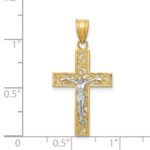 14K Two-Tone Diamond-cut Small Filigree Crucifix Pendant - Image 3