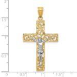 14K Two-Tone Diamond-cut Large Filigree Crucifix Pendant - Image 3