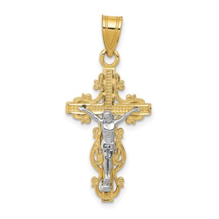 14K Two-tone Small Narrow Crucifix Pendant