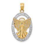 14K and White Rhodium BELIEVE PEACE FAITH HOPE Filigree Angel Pendant