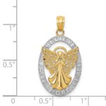 14K and White Rhodium BELIEVE PEACE FAITH HOPE Filigree Angel Pendant - Image 4