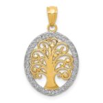 14k and White Rhodium Tree of Life Oval Pendant