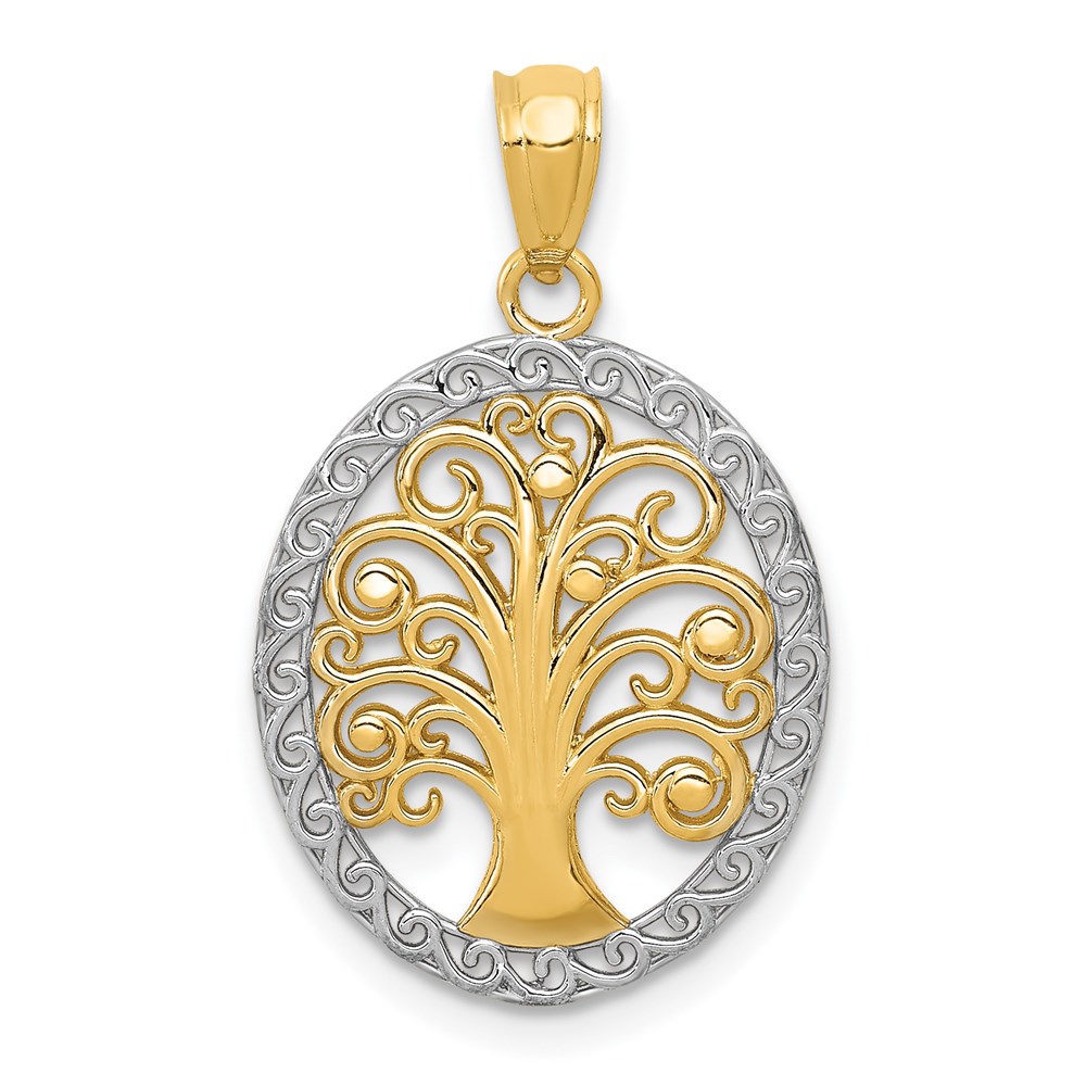 C4493.jpg 14k and White Rhodium Tree of Life Oval Pendant - Image 1