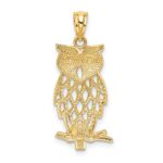 14k and White Rhodium Diamond-cut Owl Pendant - Image 4