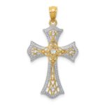 14K with White Rhodium Diamond-Cut Cross Pendant