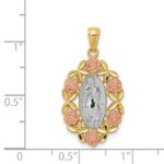14K Two-Tone with White Rhodium Our Lady of Guadalupe with Flowers Oval Pendant - Image 4