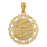 14K and White Rhodium BAPTISM with Cross Scalloped Edge Round Pendant - Image 4