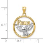 14K and White Rhodium Polished PEACE Dove Circle Pendant - Image 4