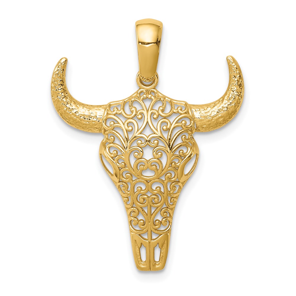 C4544.jpg 14K Filigree Steer Skull Pendant - Image 1