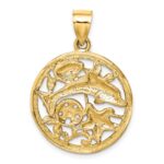 14K Diamond-cut Dolphin and Shells Circle Pendant - Image 3
