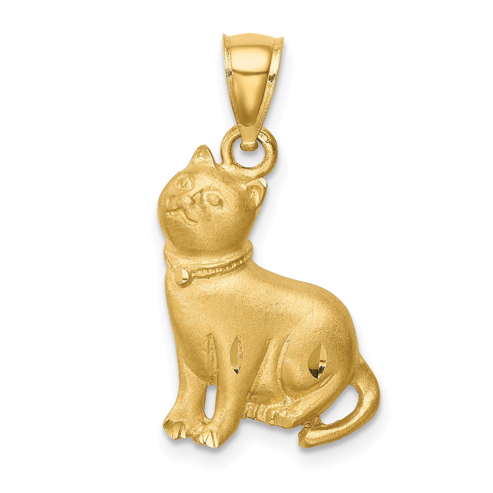 C4628.jpg 14K Satin Diamond-cut Cat Pendant - Image 1