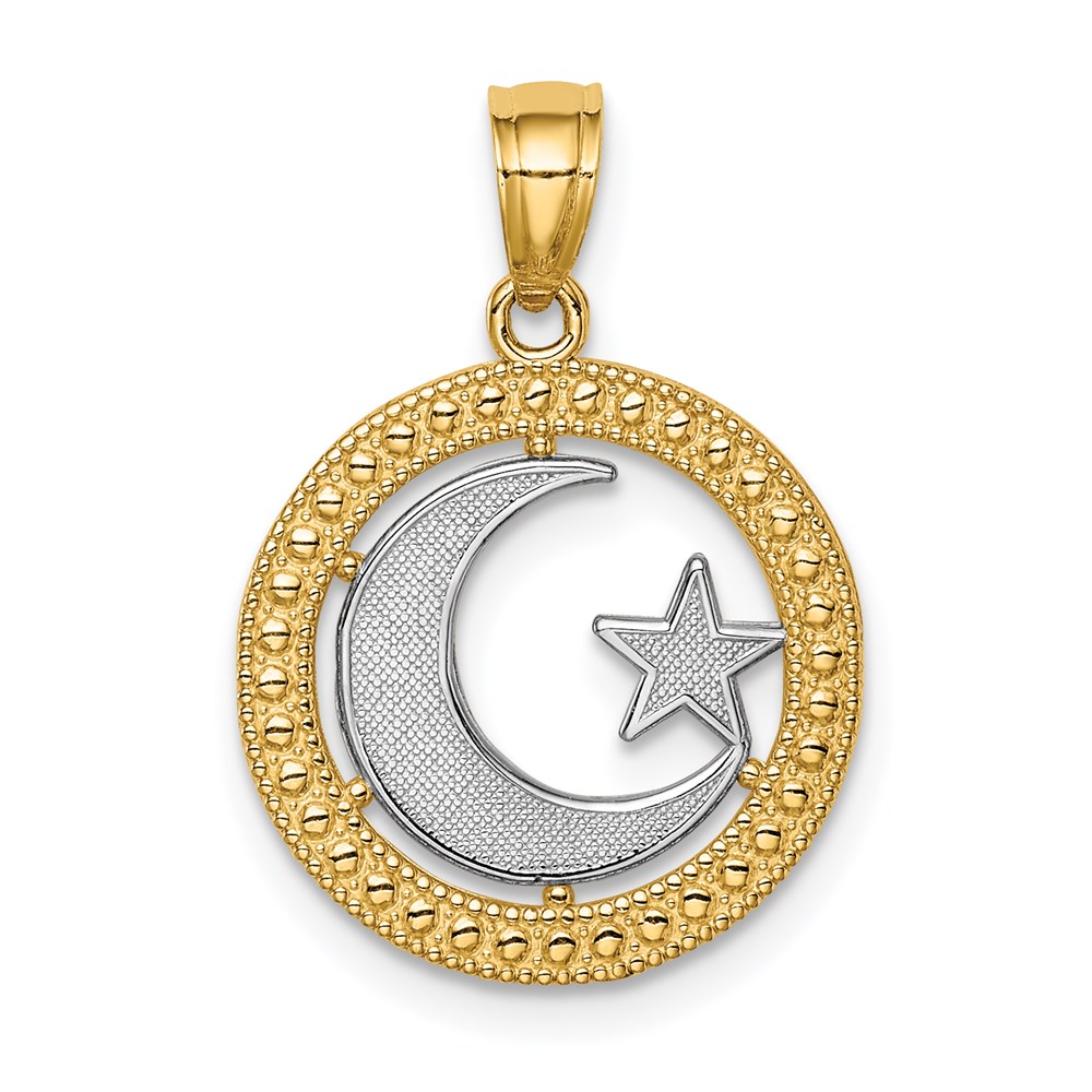 C4640.jpg 14K and White Rhodium Star and Moon Pendant - Image 1