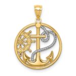 14K and White Rhodium Cross/Anchor/Ships Wheel Pendant