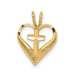 14K Diamond-cut Heart with Cross Chain Slide