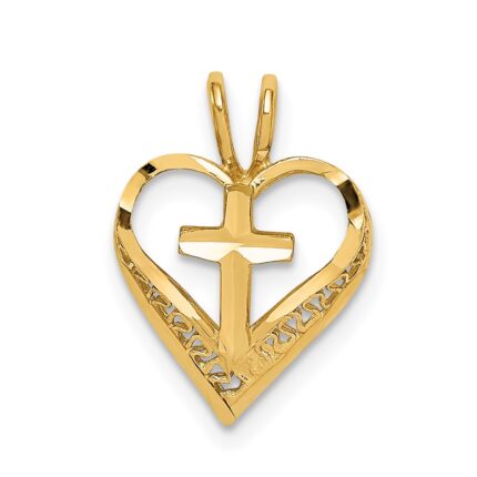 14K Diamond-cut Heart with Cross Chain Slide