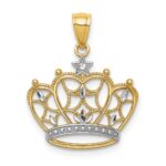 14K and White Rhodium Diamond-cut Filigree Crown Pendant