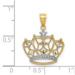 14K and White Rhodium Diamond-cut Filigree Crown Pendant - Image 4