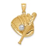14K and White Rhodium Diamond-cut Baseball Bat/Glove/Ball Pendant