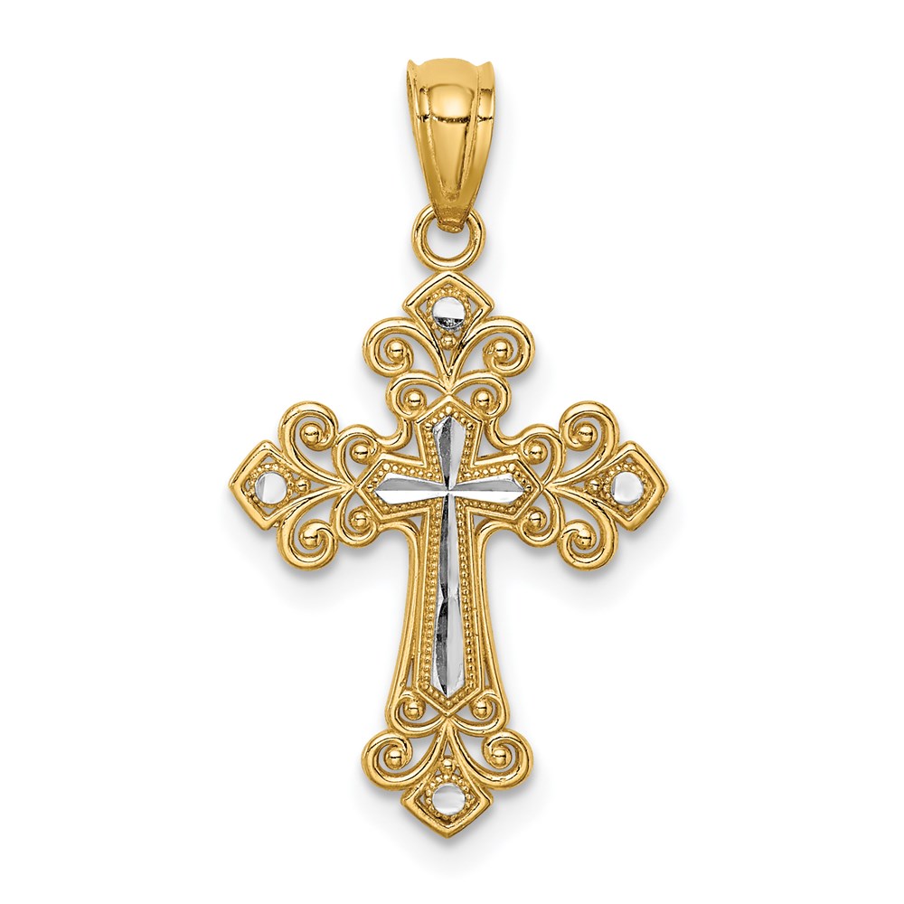 C4695.jpg 14K with White Rhodium Diamond-cut Cross Pendant - Image 1