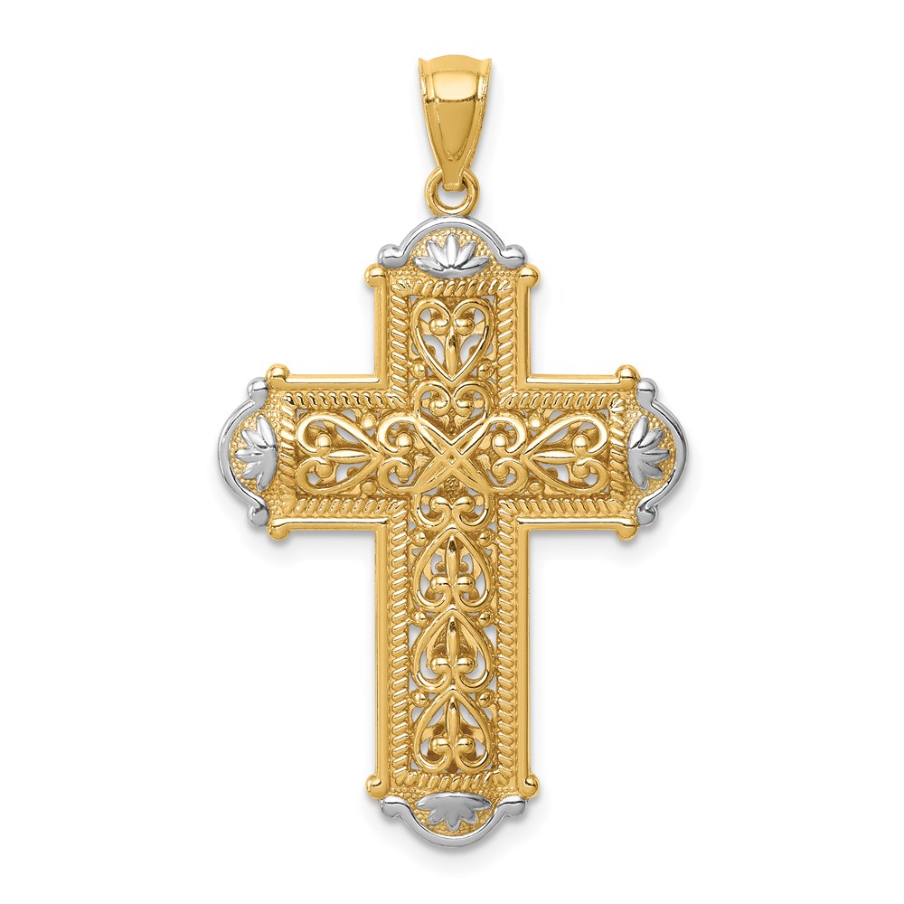 C4700.jpg 14K and White Rhodium Diamond-cut Reversible Cross Pendant - Image 1