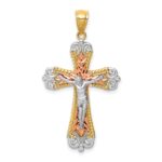 14K Tri-Color and White Rhodium Diamond-cut Crucifix Pendant