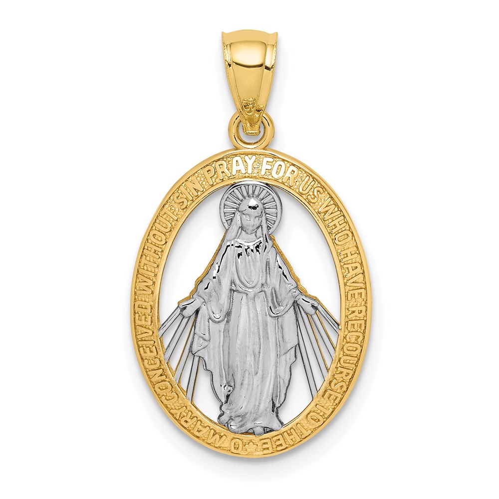 C4712.jpg 14K and White Rhodium Polished Cut-out Miraculous Medal Oval Pendant - Image 1