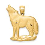 14K Brushed Diamond-cut Howling Wolf Pendant - Image 3