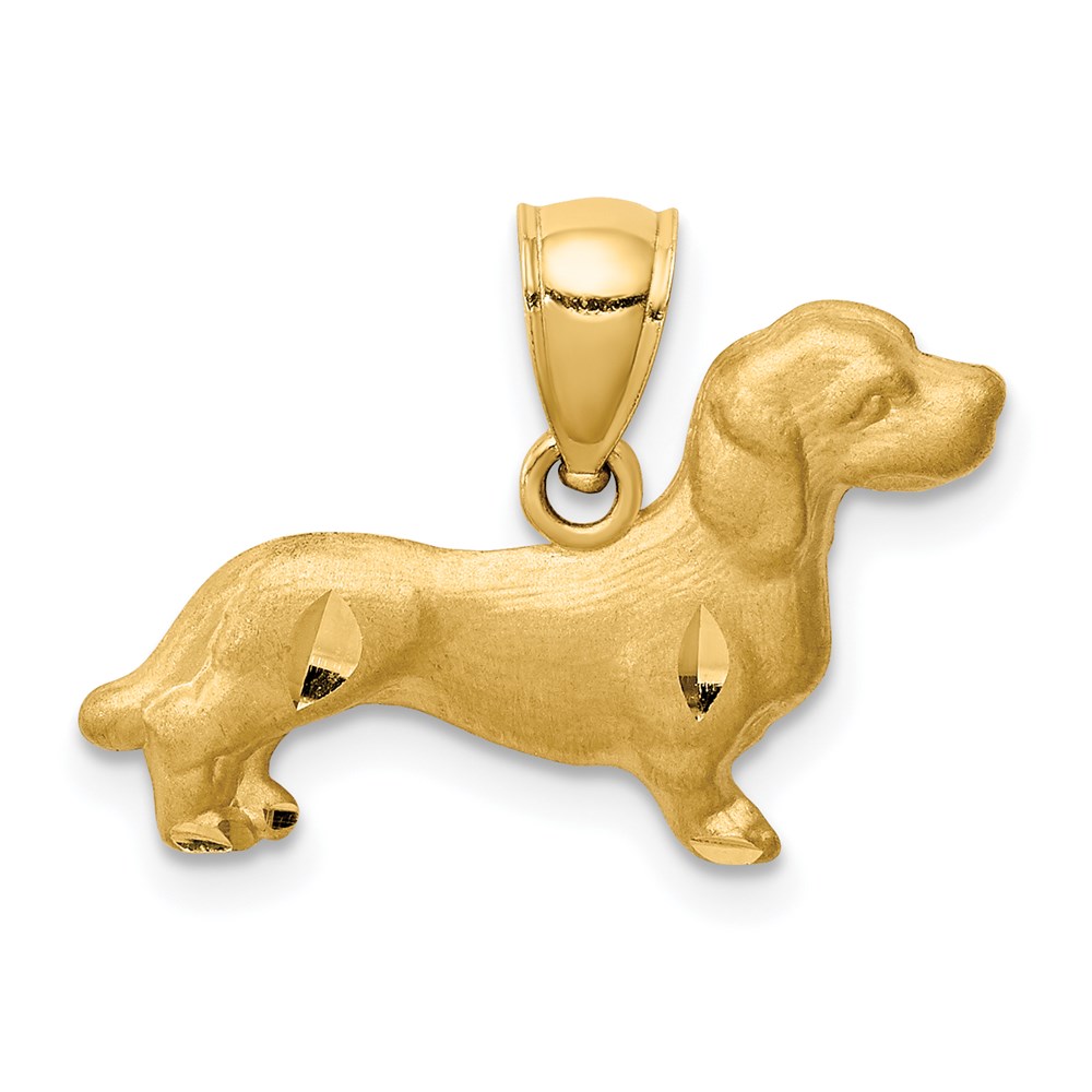 C4735.jpg 14K Satin Diamond-cut Dachshund Dog Pendant - Image 1