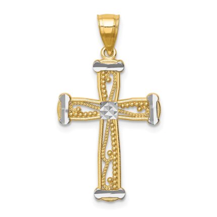 14K and White Rhodium Cross Pendant