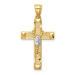 14K and White Rhodium Solid Cross with Rosary Pendant