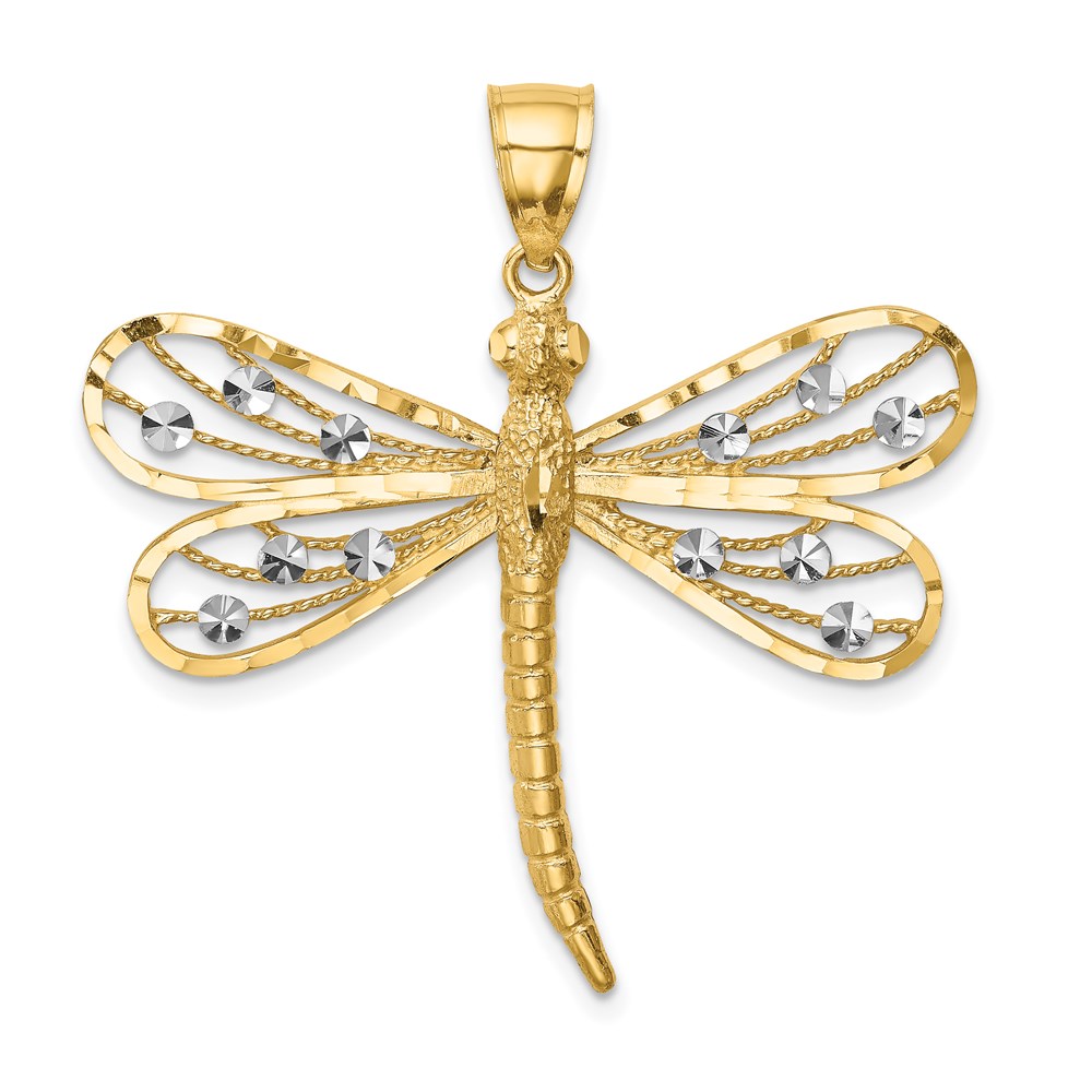C4792.jpg 14K and White Rhodium Diamond-cut Dragonfly Pendant - Image 1