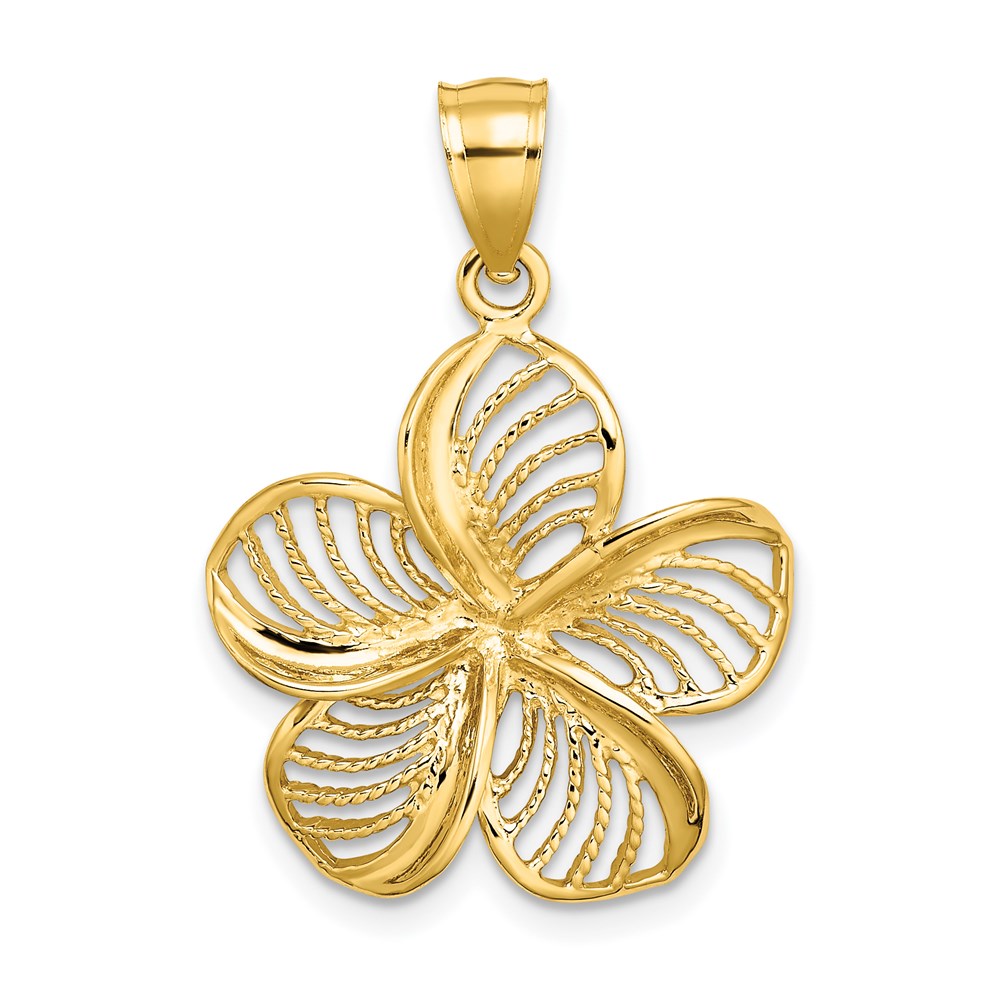 C4824.jpg 14k Polished and Beaded Plumeria Flower Charm - Image 1