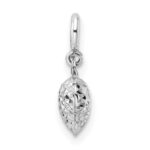 14K White Gold 3-D Puffed Diamond-cut Heart with Spring Ring Clasp Charm - Image 3