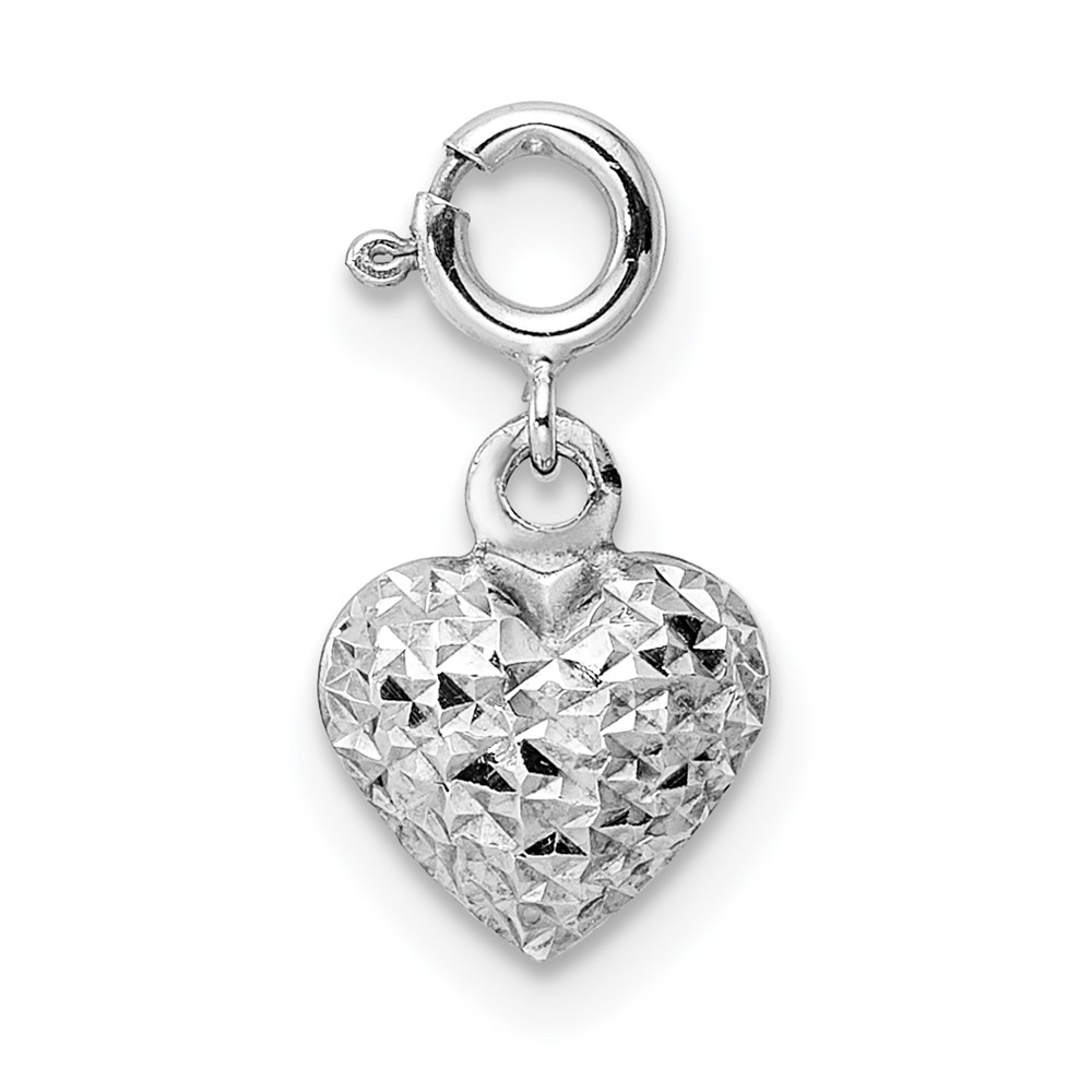C4829.jpg 14K White Gold 3-D Puffed Diamond-cut Heart with Spring Ring Clasp Charm - Image 1